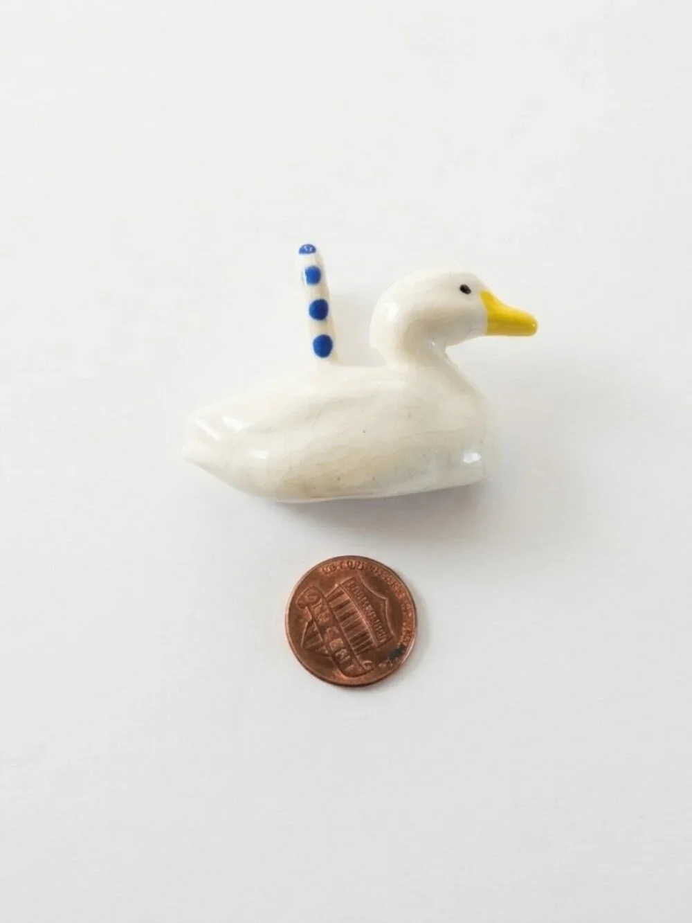 Vintage Original Parrot Pearls Hand Painted Ceramic Duck Pendant Charm